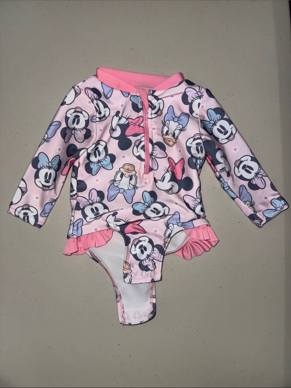 Disney Pink Minnie & Daisy Long-Sleeve One-Piece Swim